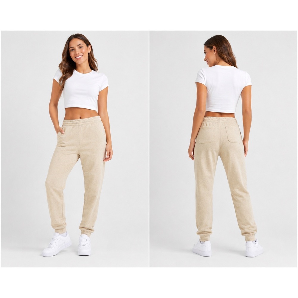 Mondetta Womens High Rise Joggers Beige Oatmeal Sweatpants Small 1797063